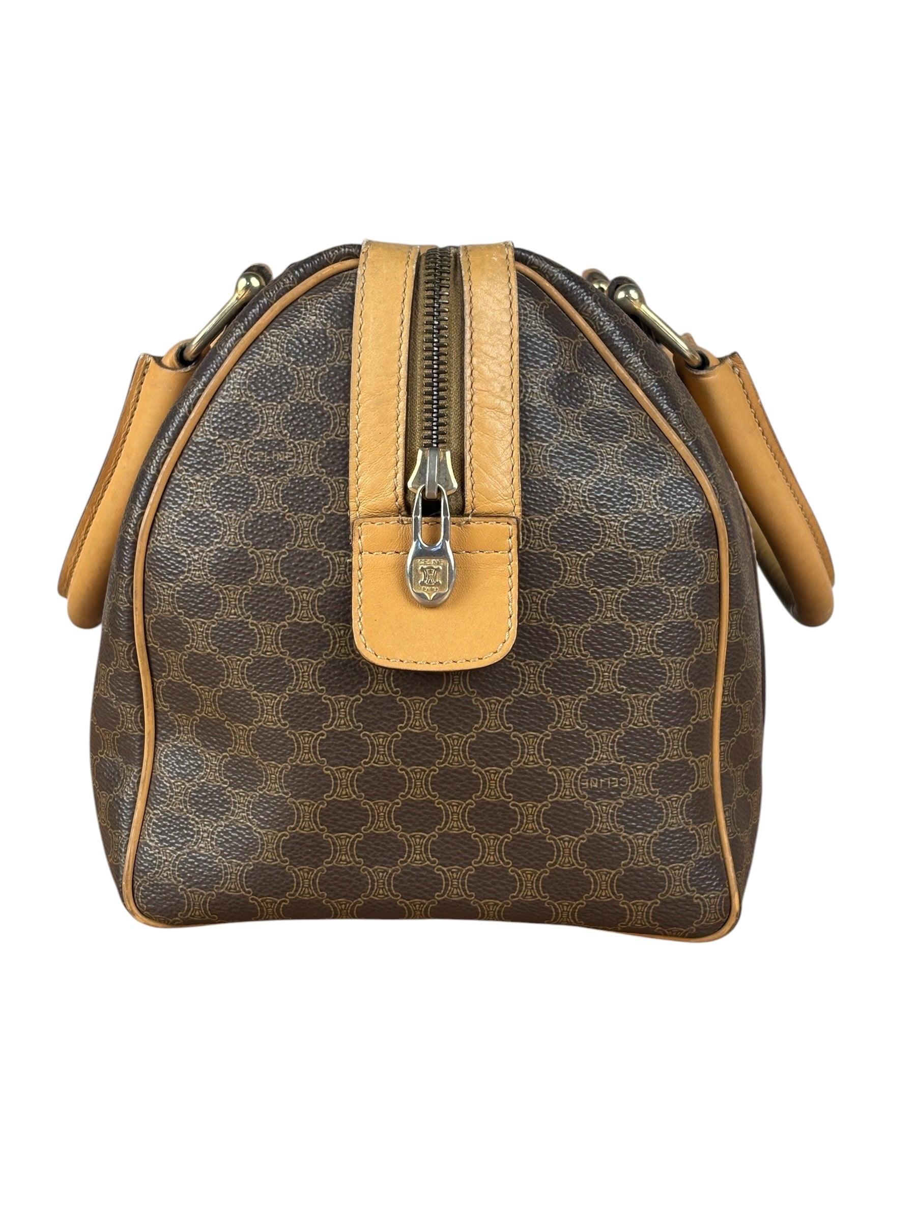 Celine Vintage Brown Coated Macadam Boston Handbag