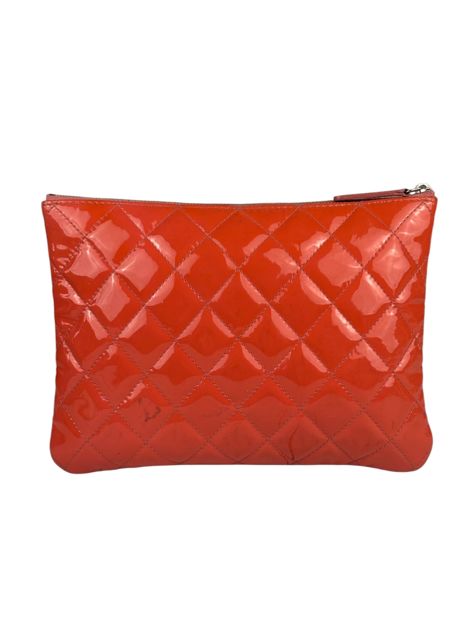 Chanel Orange Hue Quilted Patent Leather Clutch 2012