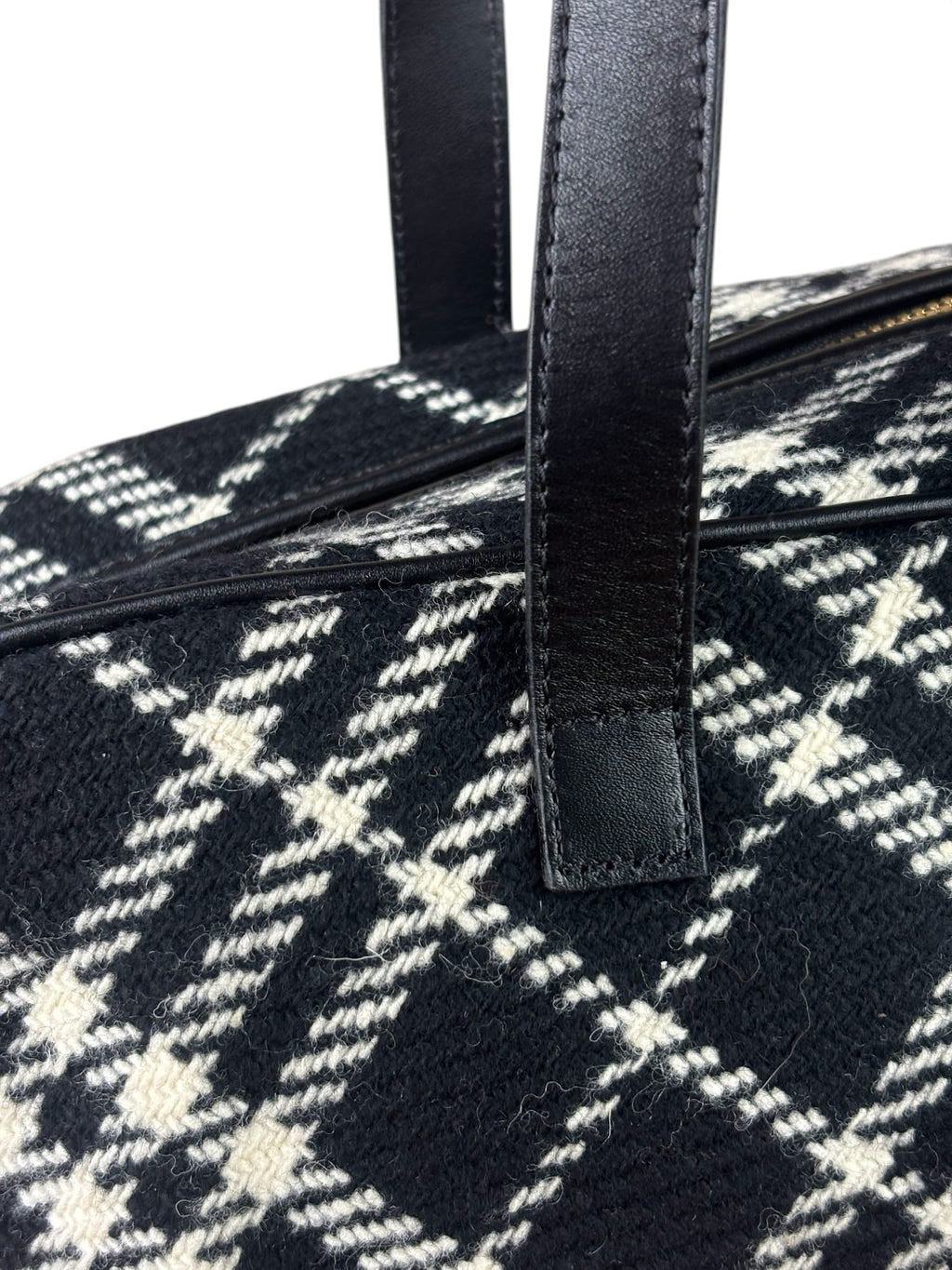 Burberry Black/White Leather Trim/Tweed Boston Bag