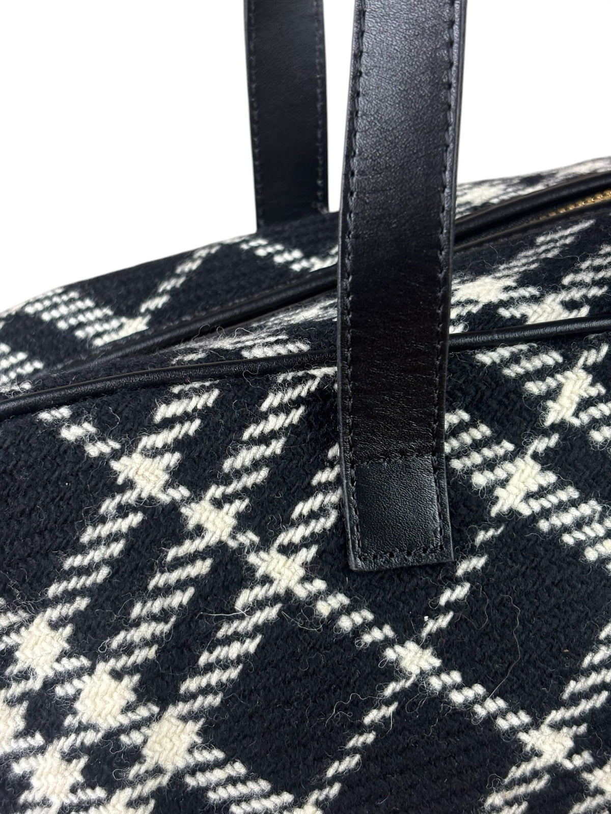 Burberry Black/White Leather Trim/Tweed Boston Bag