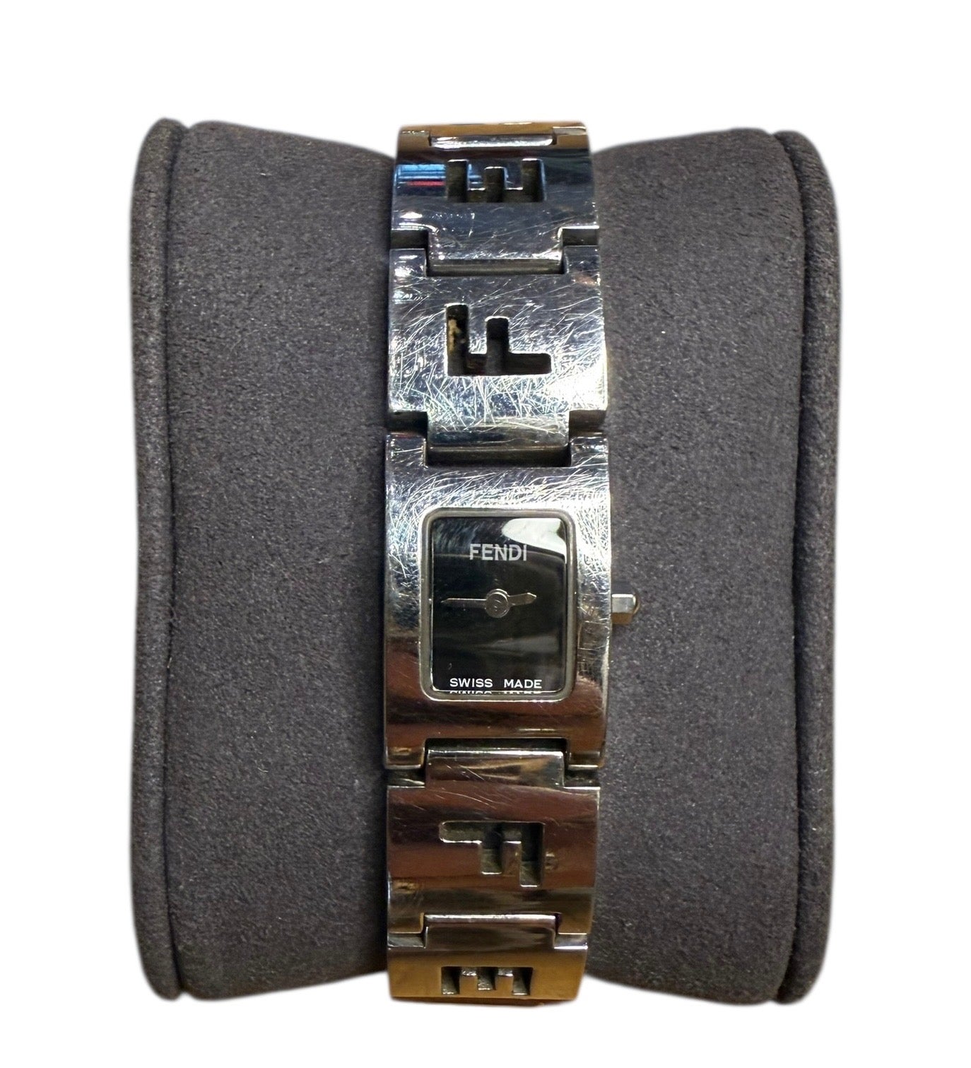 Fendi Black Dial Tank Stainless Letter Links