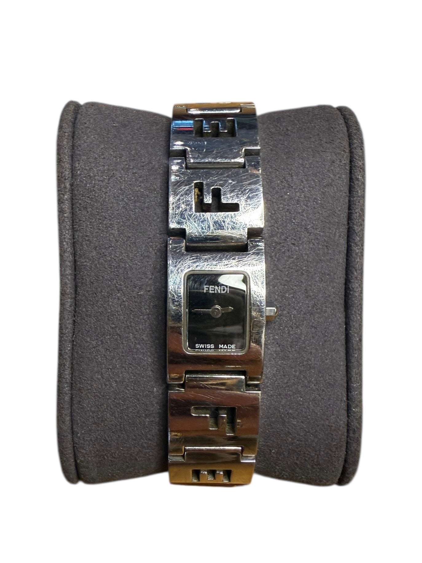 Fendi Black Dial Tank Stainless Letter Links