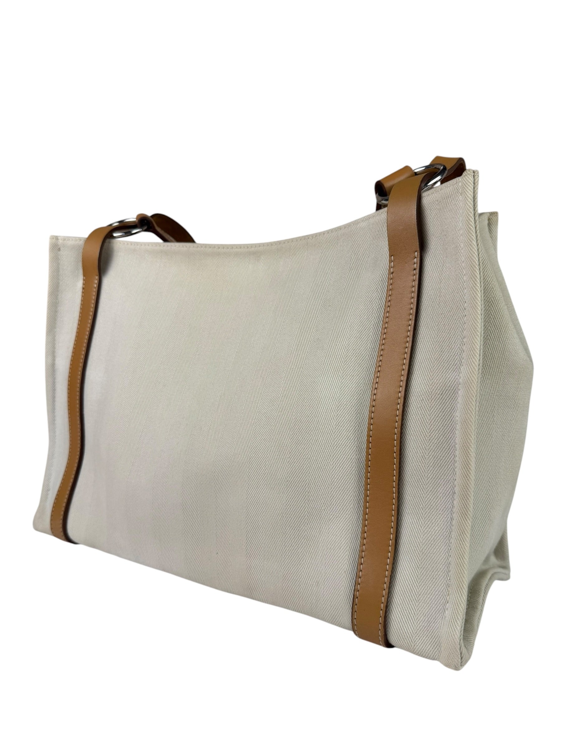 Hermes Beige/Brown Leather Trim Cabalicol Tote