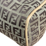 Fendi Beige Leather Trim Zucca Small Boston Bag