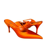 Prada Orange Satin Heel Mules
