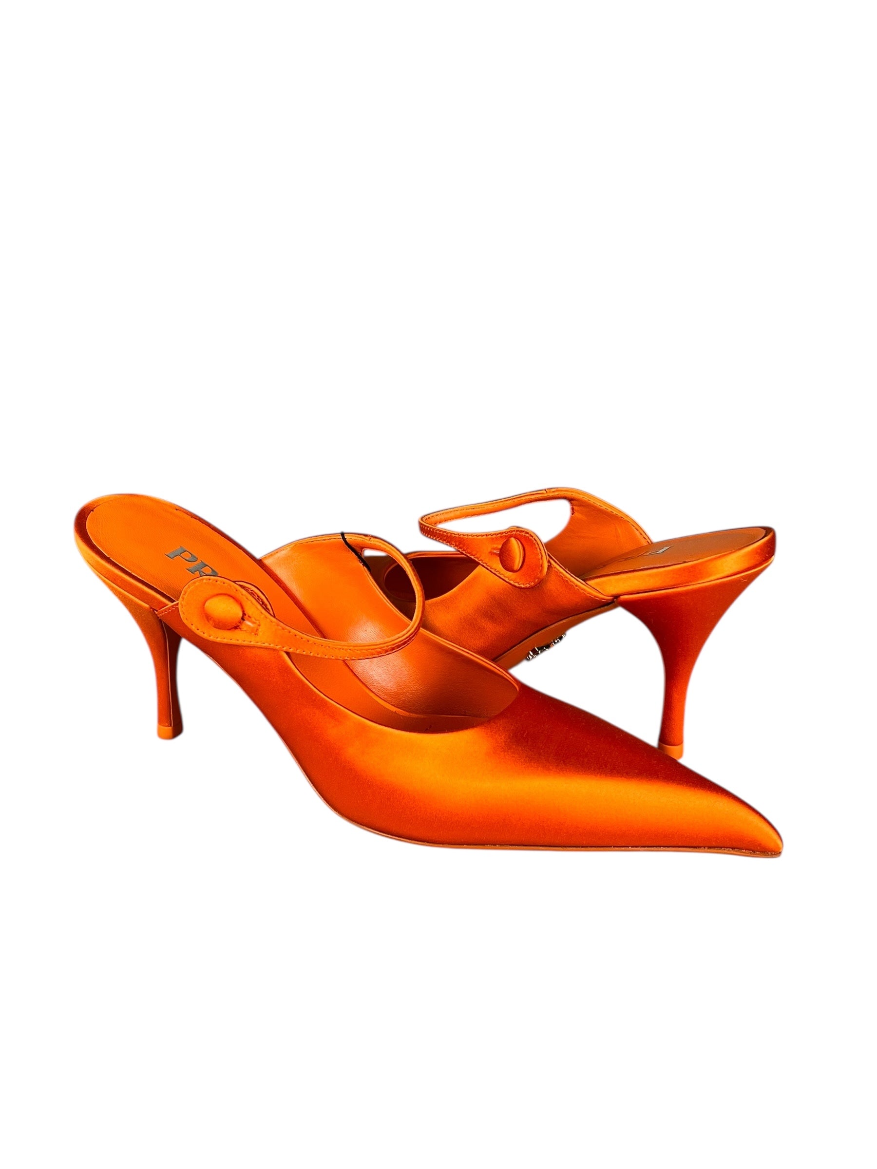 Prada Orange Satin Heel Mules