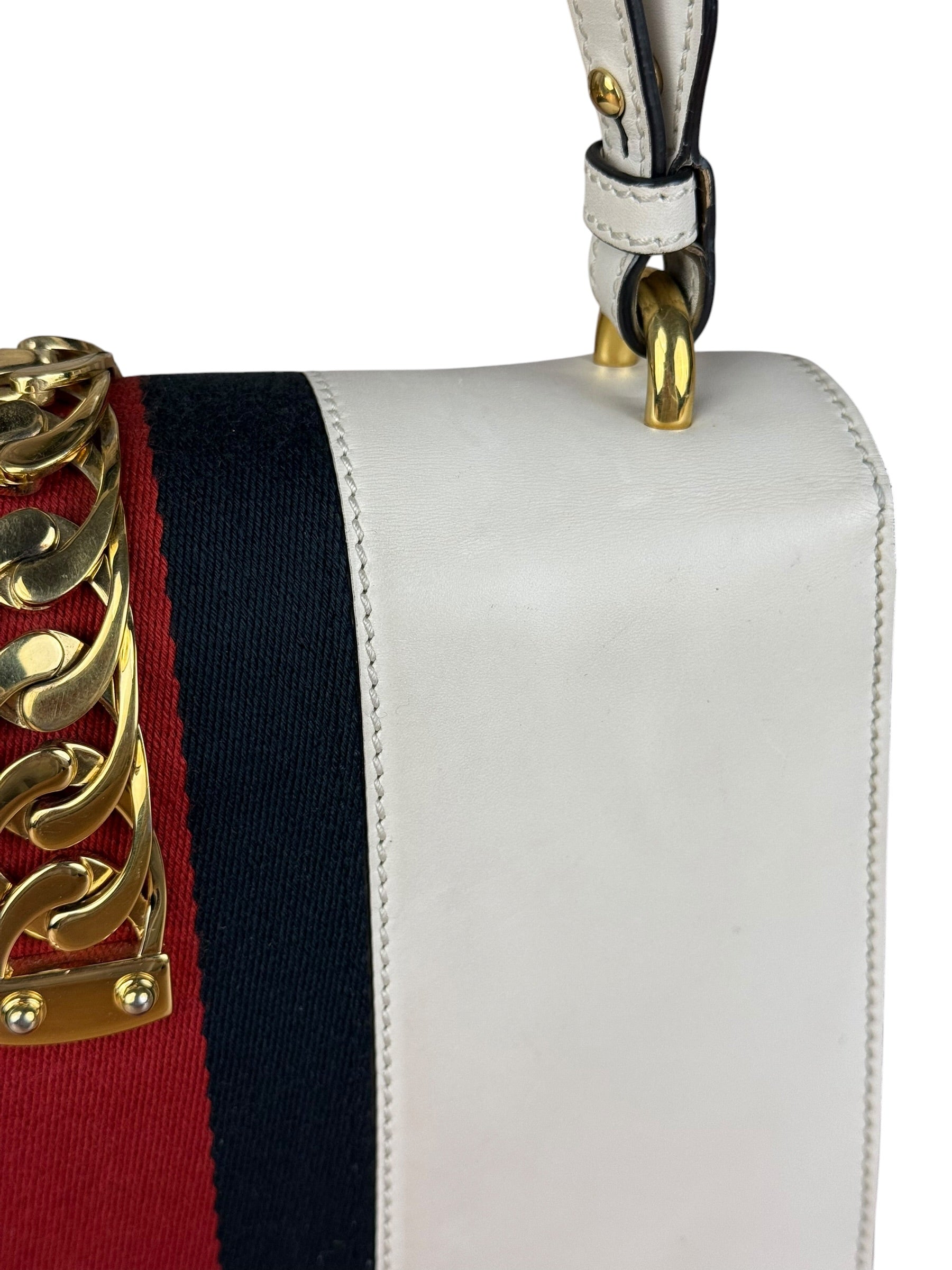 Gucci White Leather Sylvie Chain Shoulder Bag