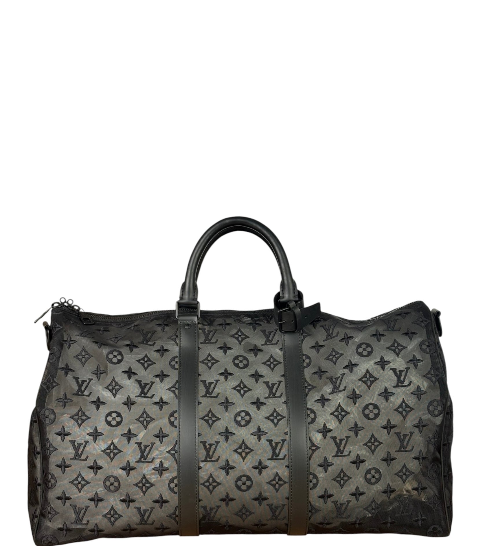 Louis Vuitton x Virgil Abloh Black Leather Trim Monogram Keepall 50