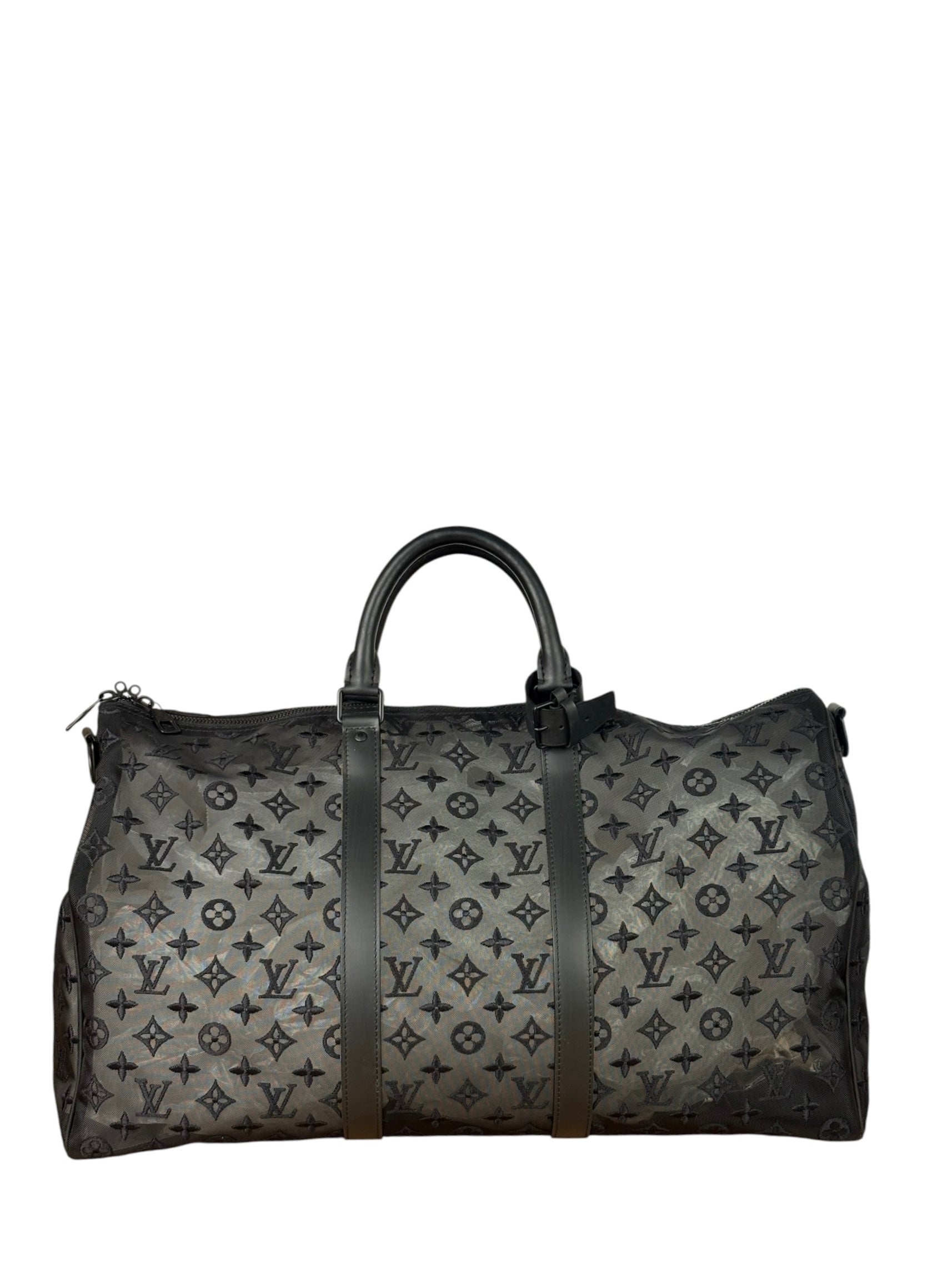 Louis Vuitton x Virgil Abloh Black Leather Trim Monogram Keepall 50