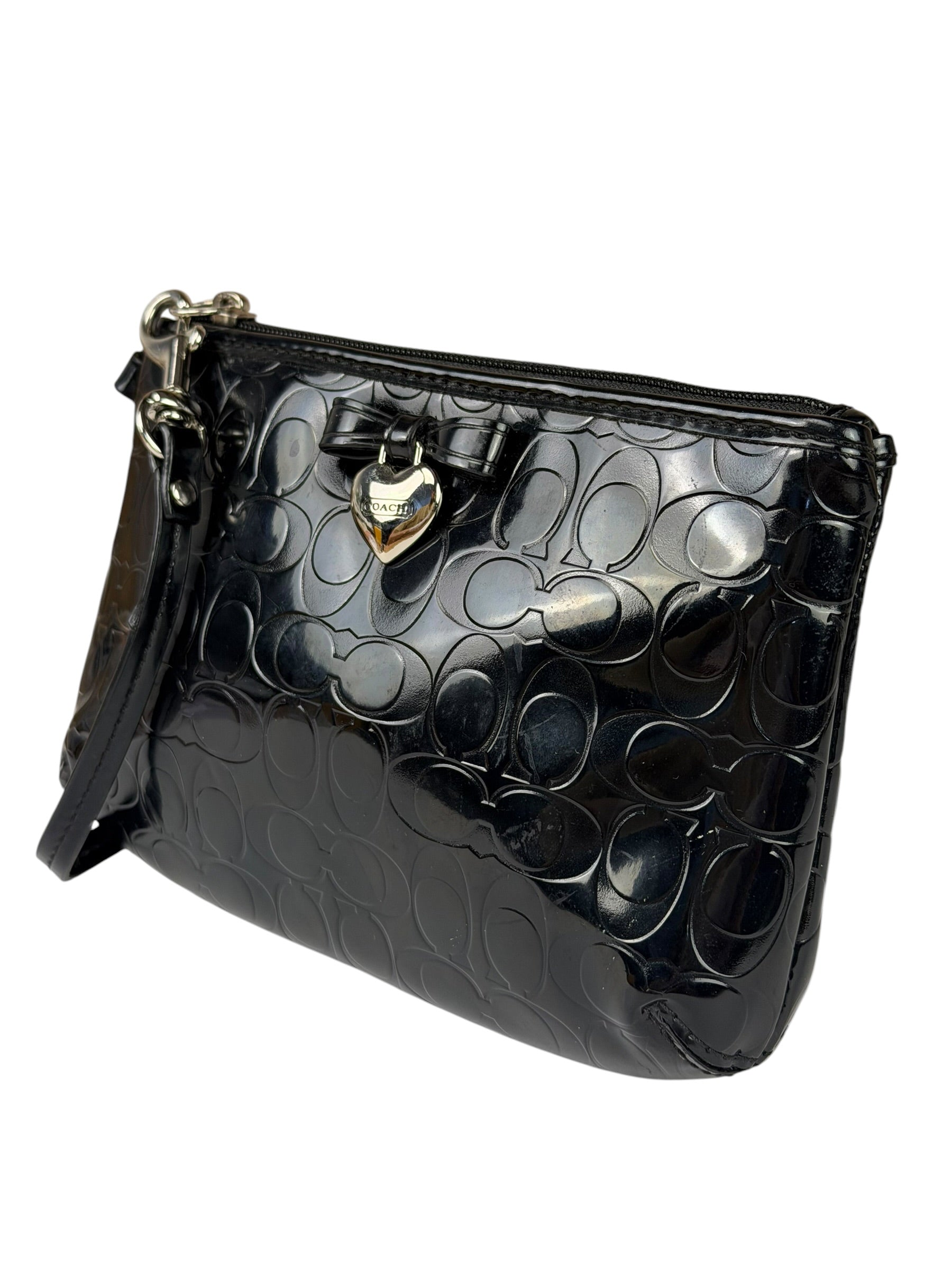 Coach Black Patent Leather Heart & Bow Wristlet