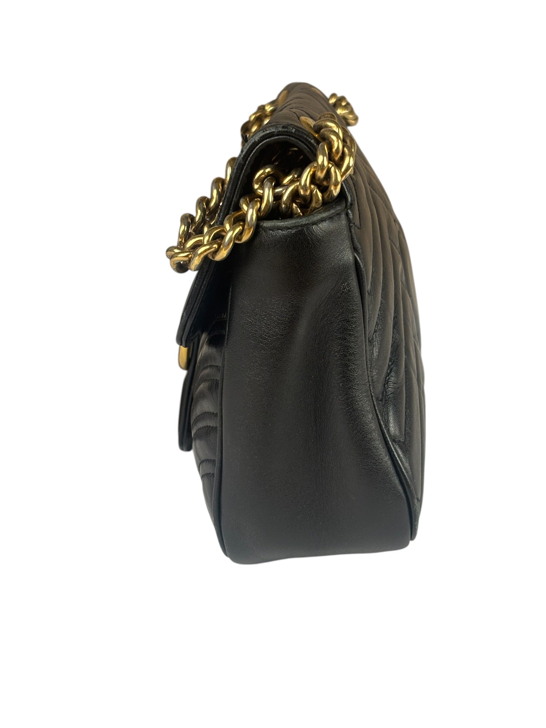 Gucci GG Black Marmont Leather Medium Shoulder Bag