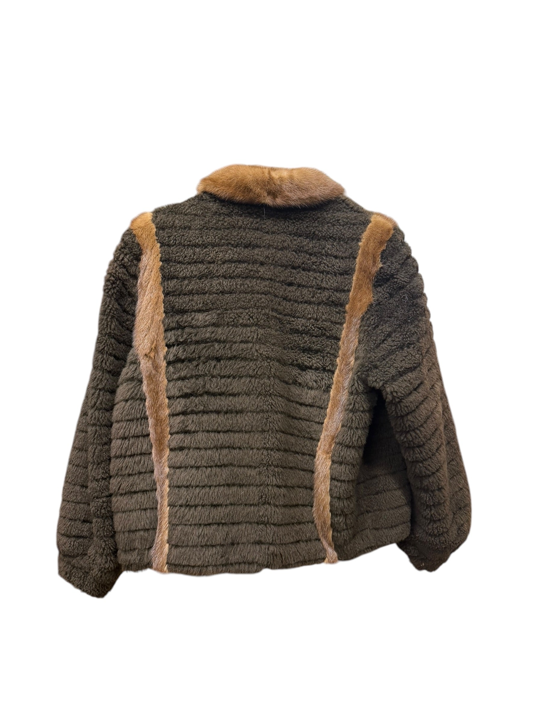 Vintage Brown Sherpa Fur Trimmed Coat