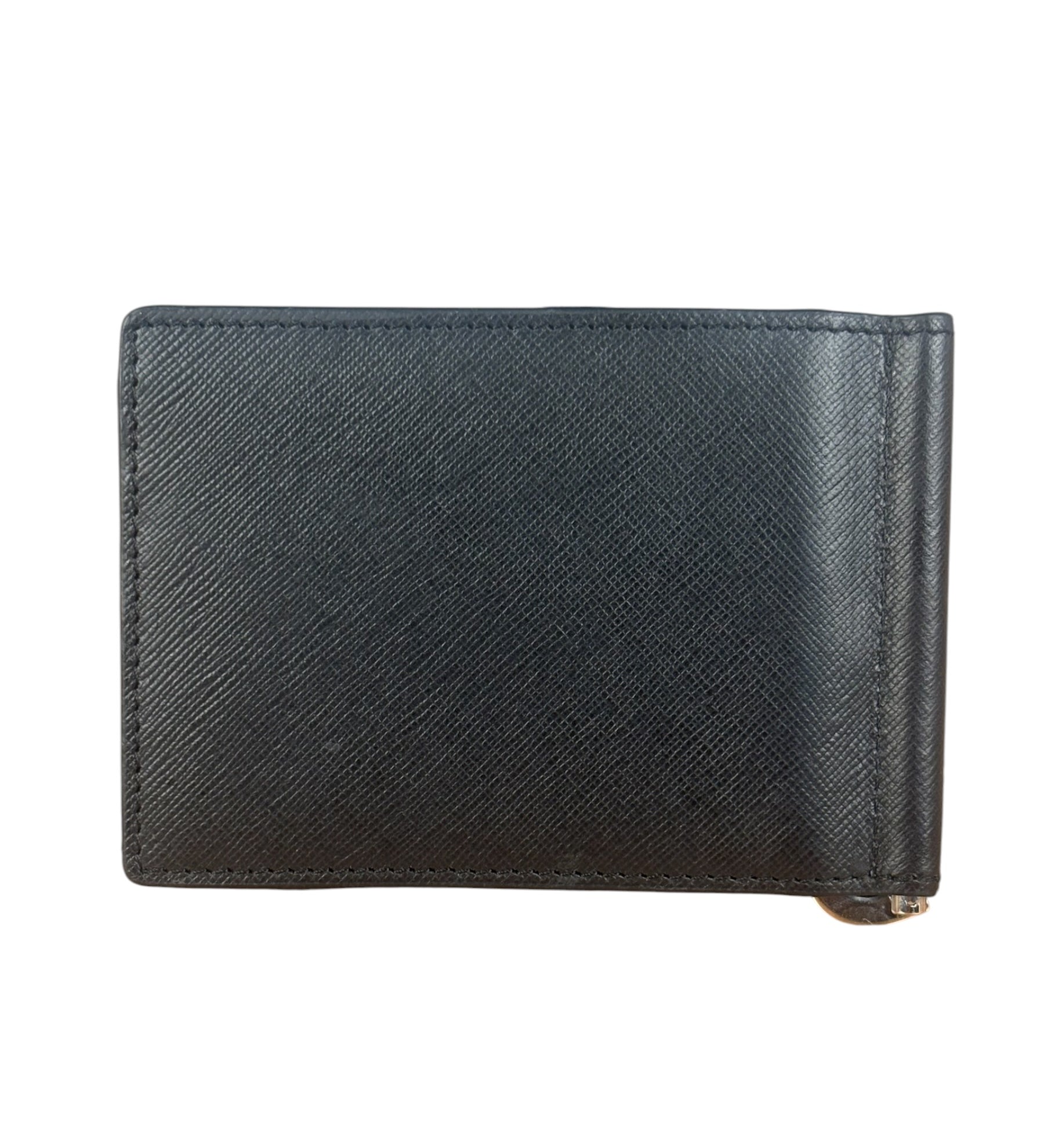 Versace Black Saffiano Leather Bifold Money Clip Wallet