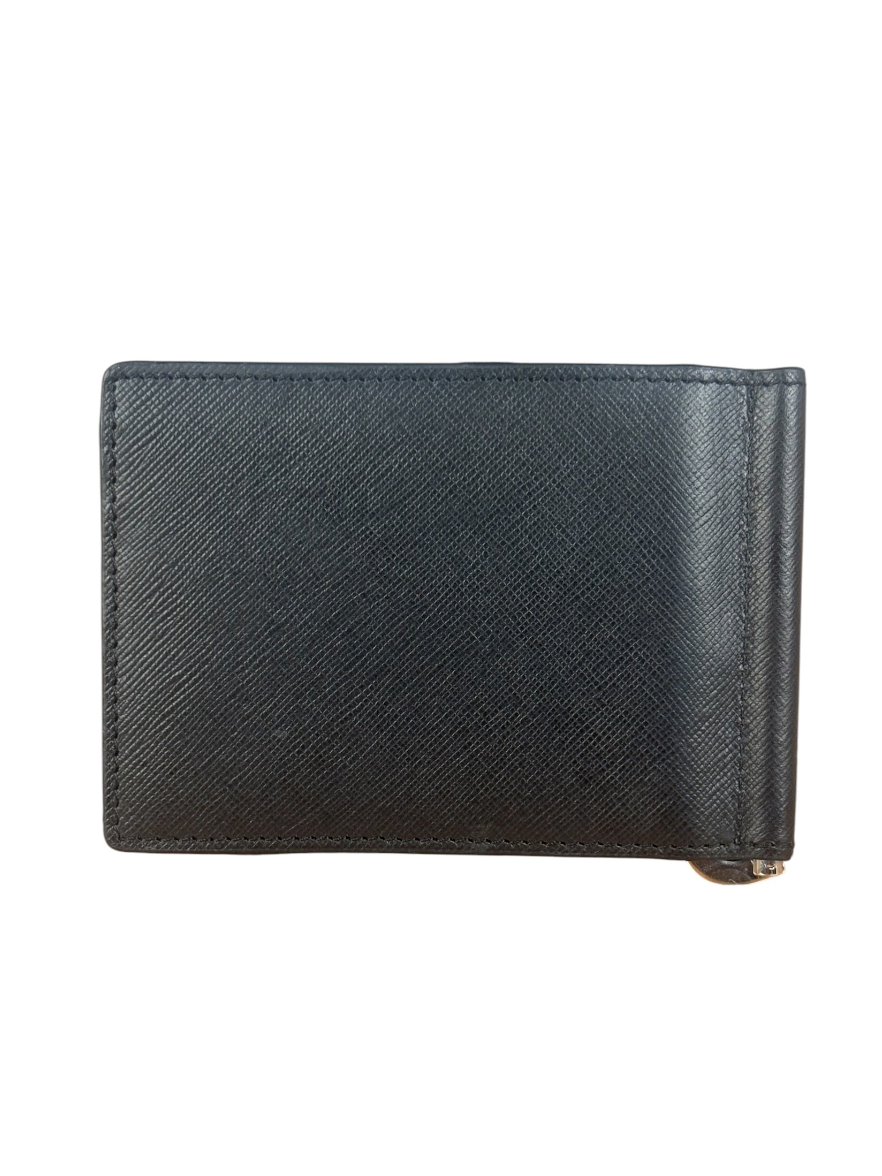 Versace Black Saffiano Leather Bifold Money Clip Wallet