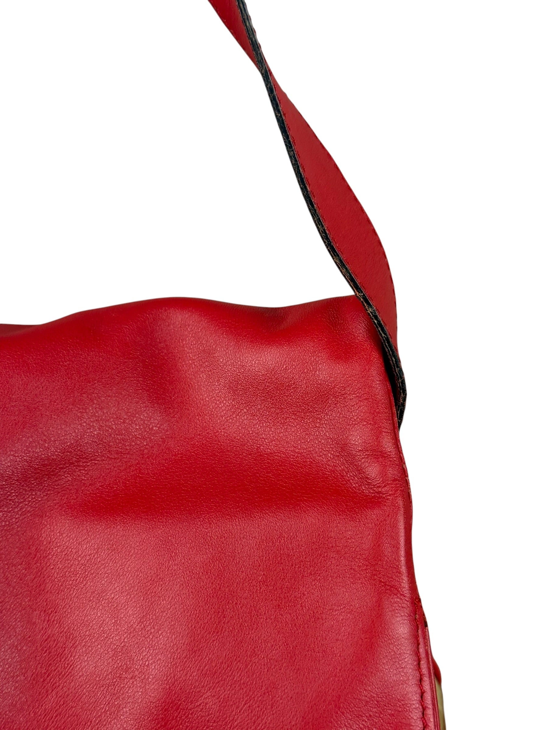 Burberry Red Leather Haymarket Check Shoulder Bag