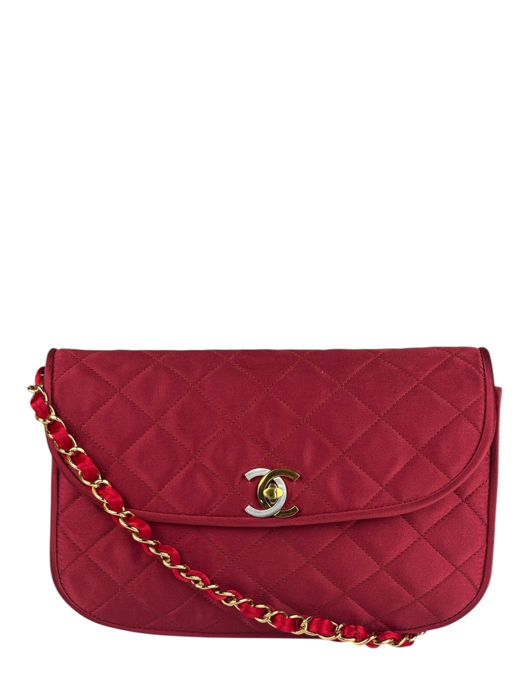 Chanel Vintage Two Tone Red Satin Flap 1989