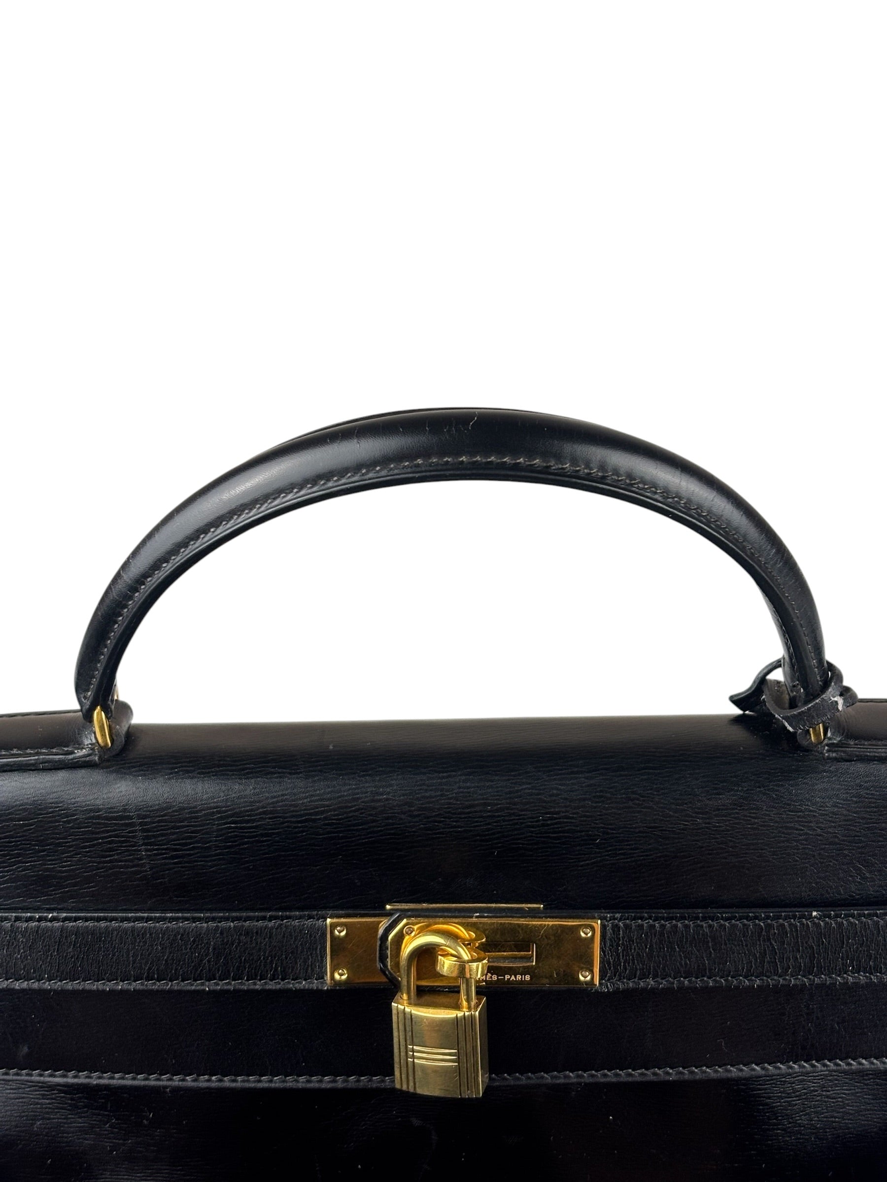 Hermes Black Box Leather Kelly 32 Handbag 1979