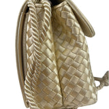 Bottega Veneta Vintage Cream Satin Intrecciato Mini Shoulder Bag