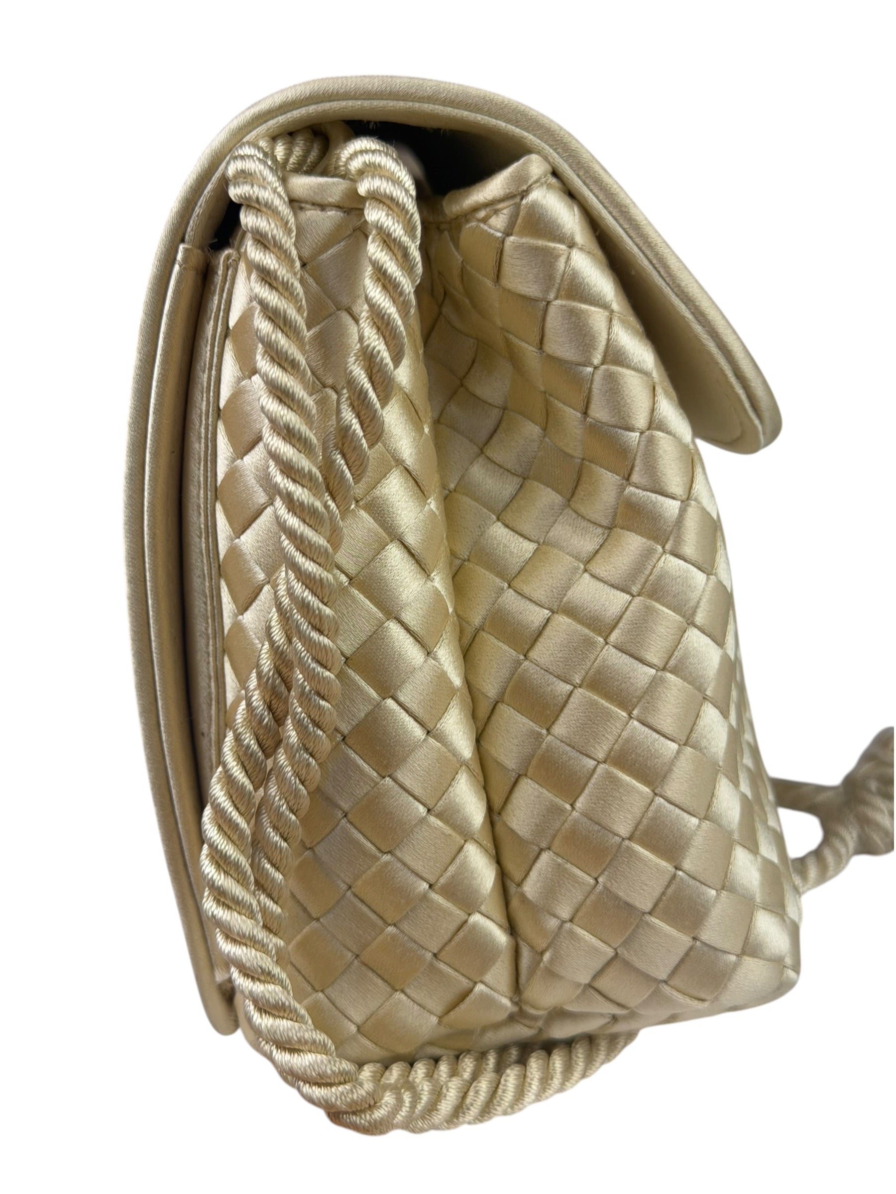 Bottega Veneta Vintage Cream Satin Intrecciato Mini Shoulder Bag