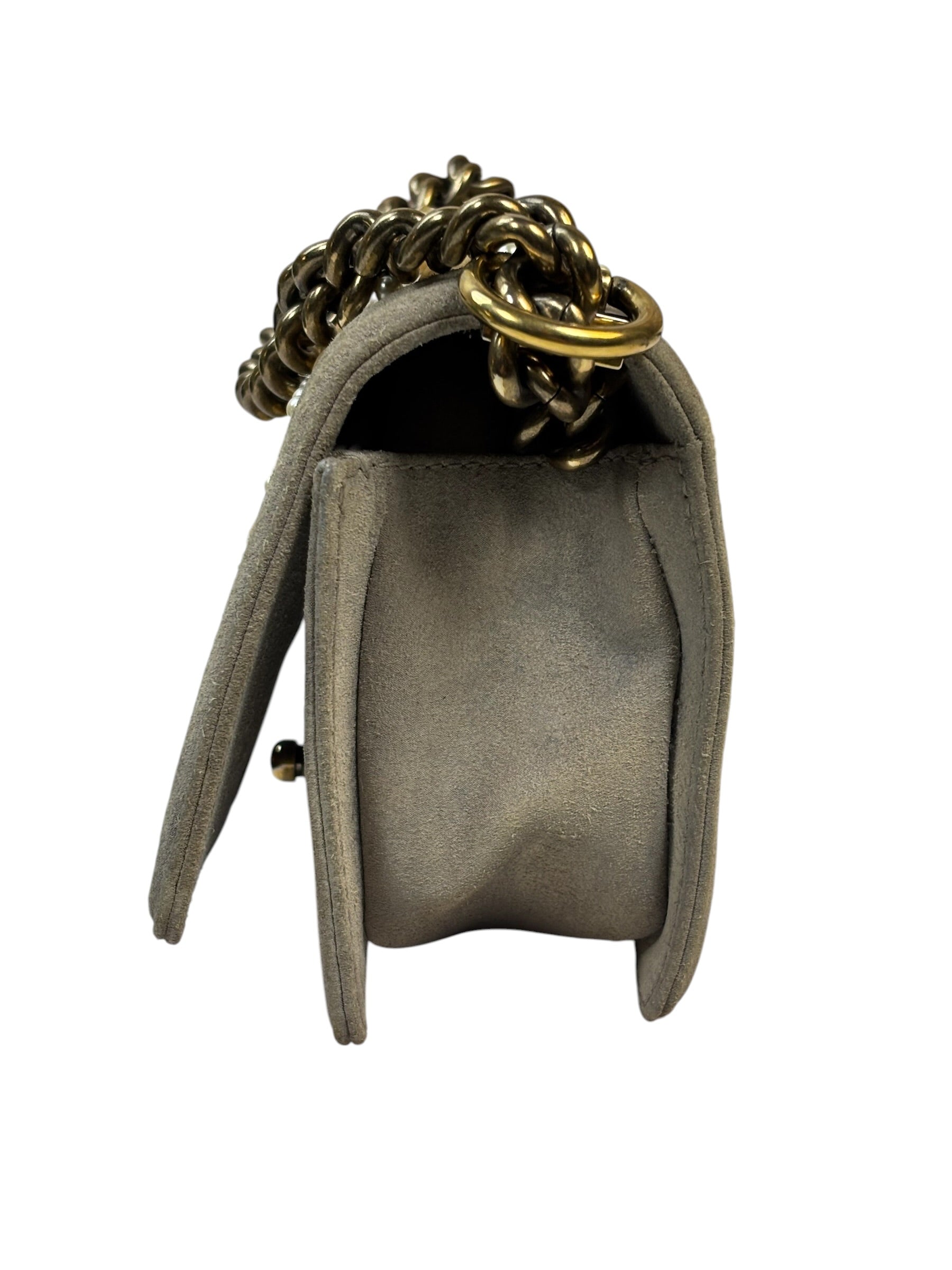 Chanel Grey Suede Beaded Pearl/Bead Boy Flap 2014