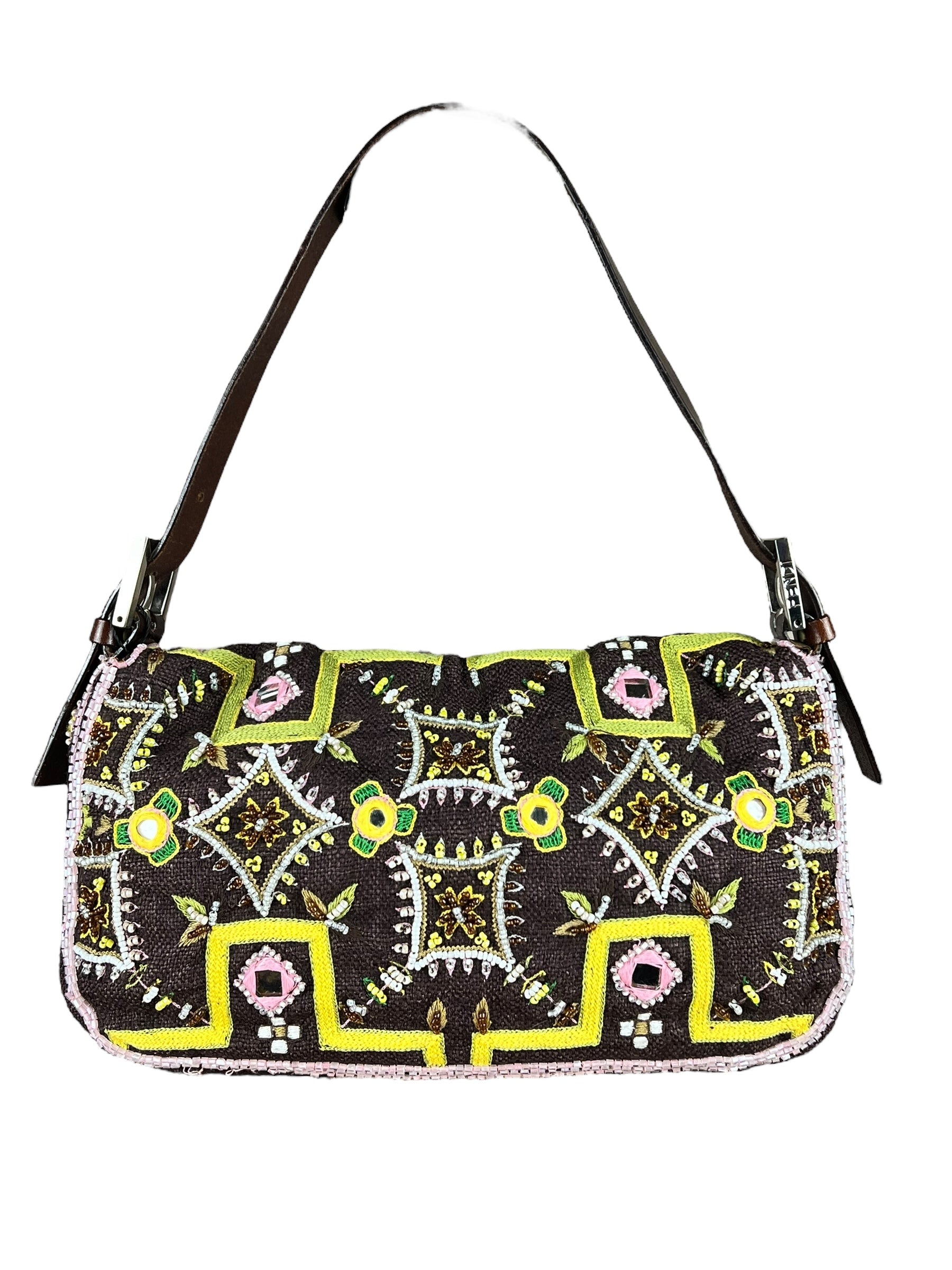 Fendi Canvas Baguette Dark Brown Beaded