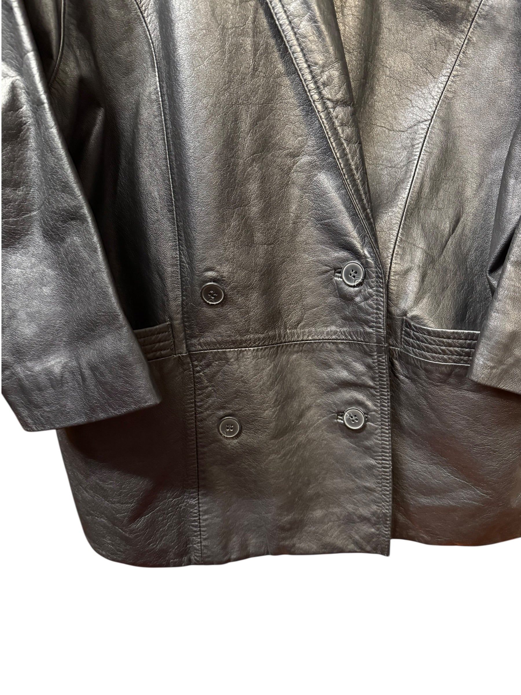 Vintage Black Leather Blazer Coat