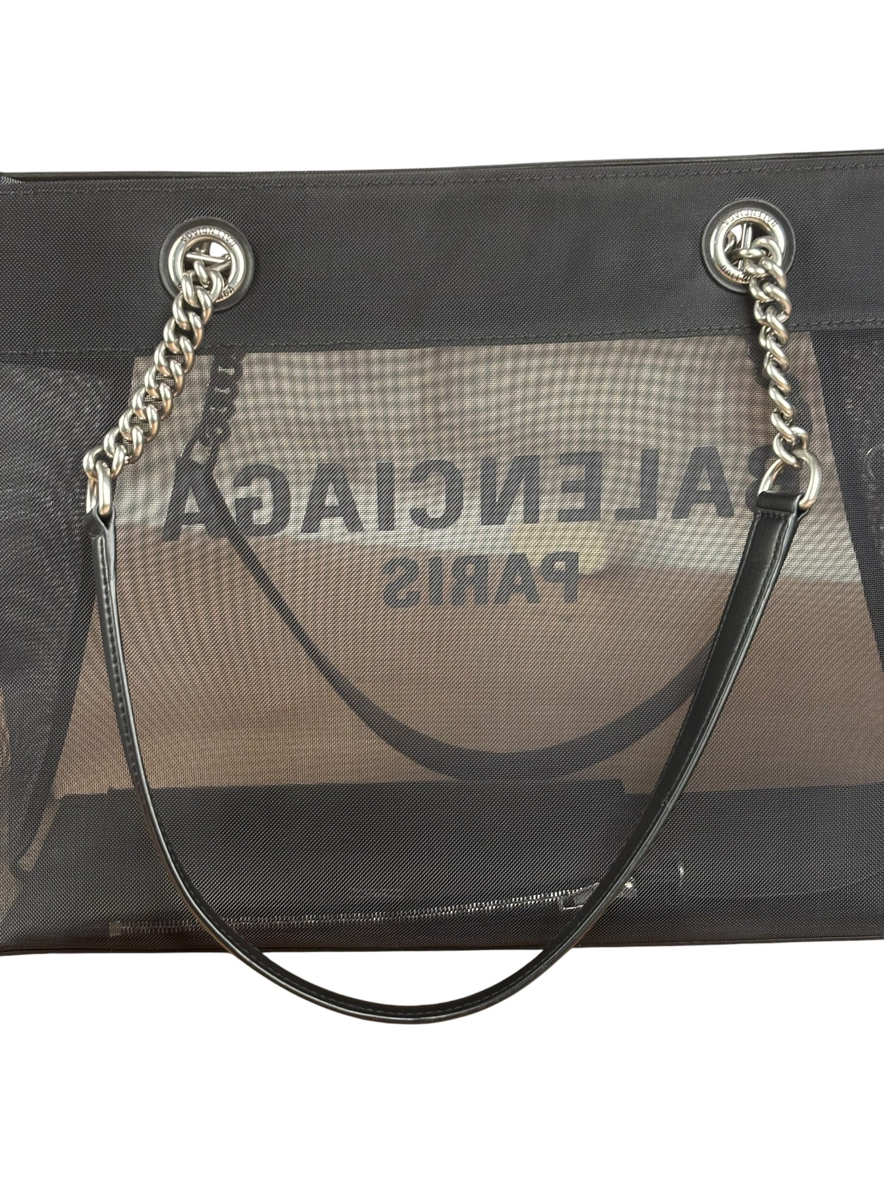 Balenciaga Black Leather Trim Mesh Duty Free Tote Bag