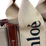 Chloe Beige/Brown Leather Trim Small Woody Two-Way Tote