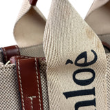 Chloe Beige/Brown Leather Trim Small Woody Two-Way Tote