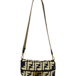 Fendi Black Raffia Zucca Shoulder Baguette