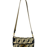 Fendi Black Raffia Zucca Shoulder Baguette