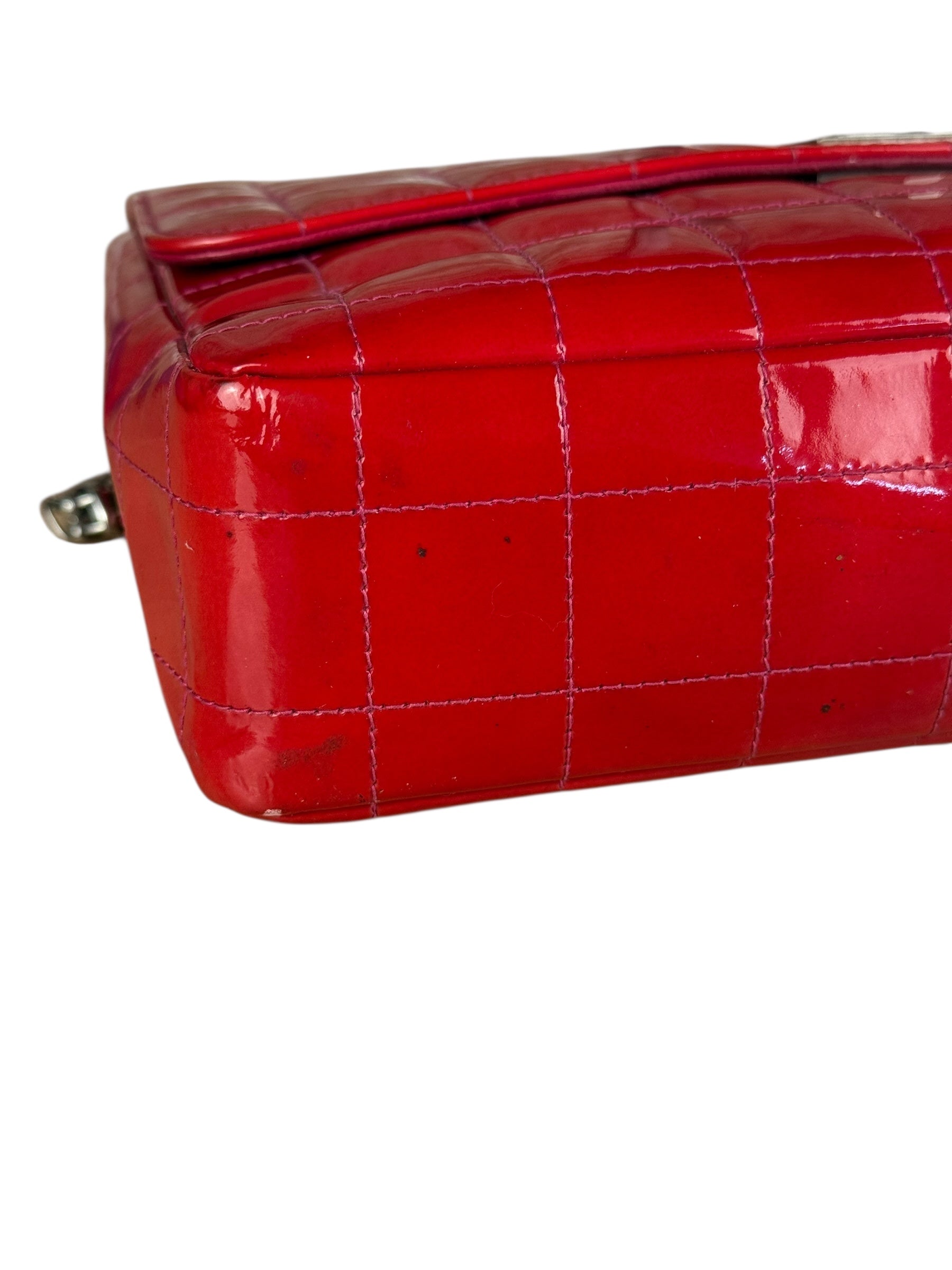 Chanel Red Patent Chocolate Bar Chain Flap Bag 2000