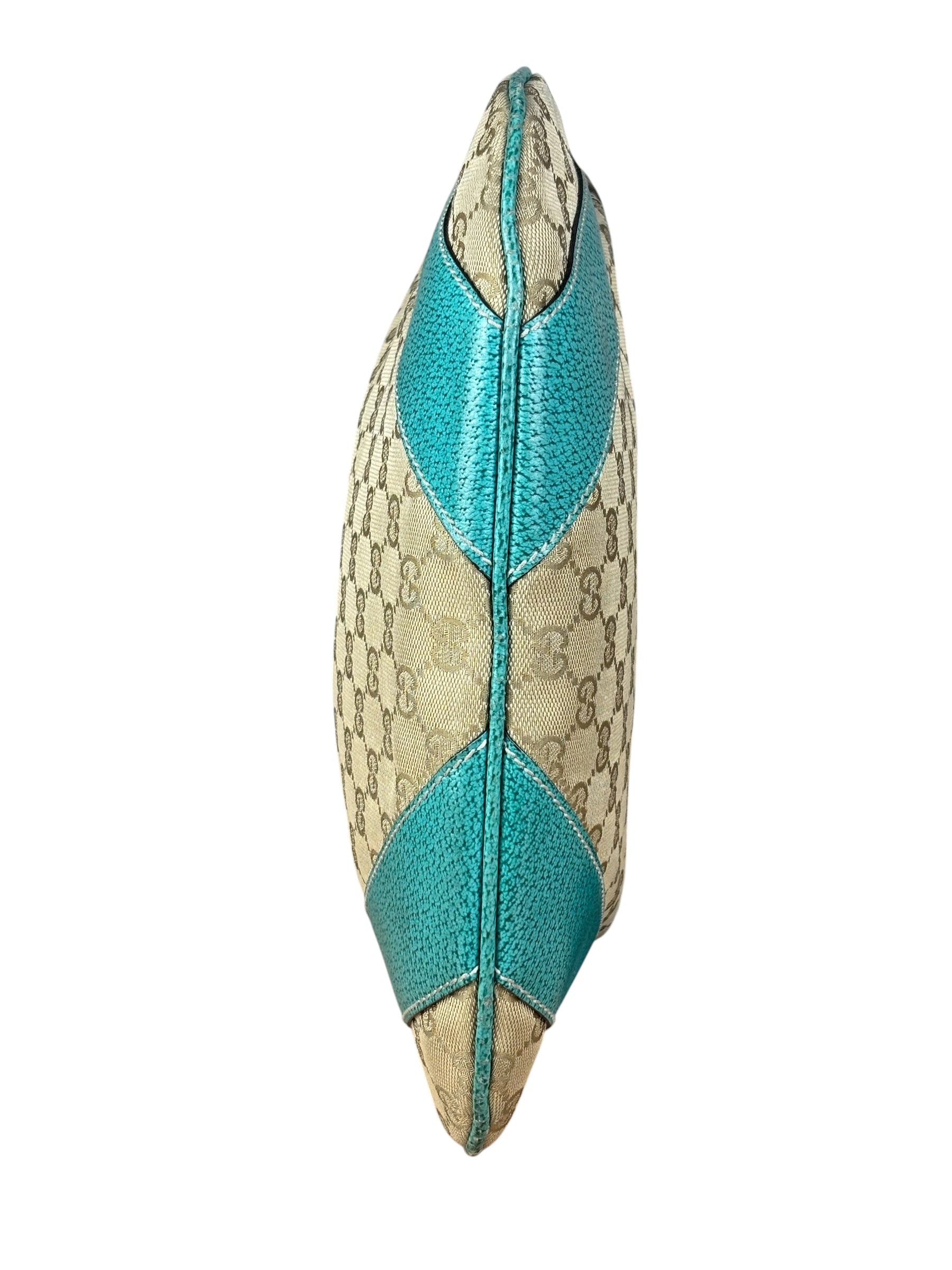 Gucci GG Vintage Canvas Turquoise Trim Hobo Bag