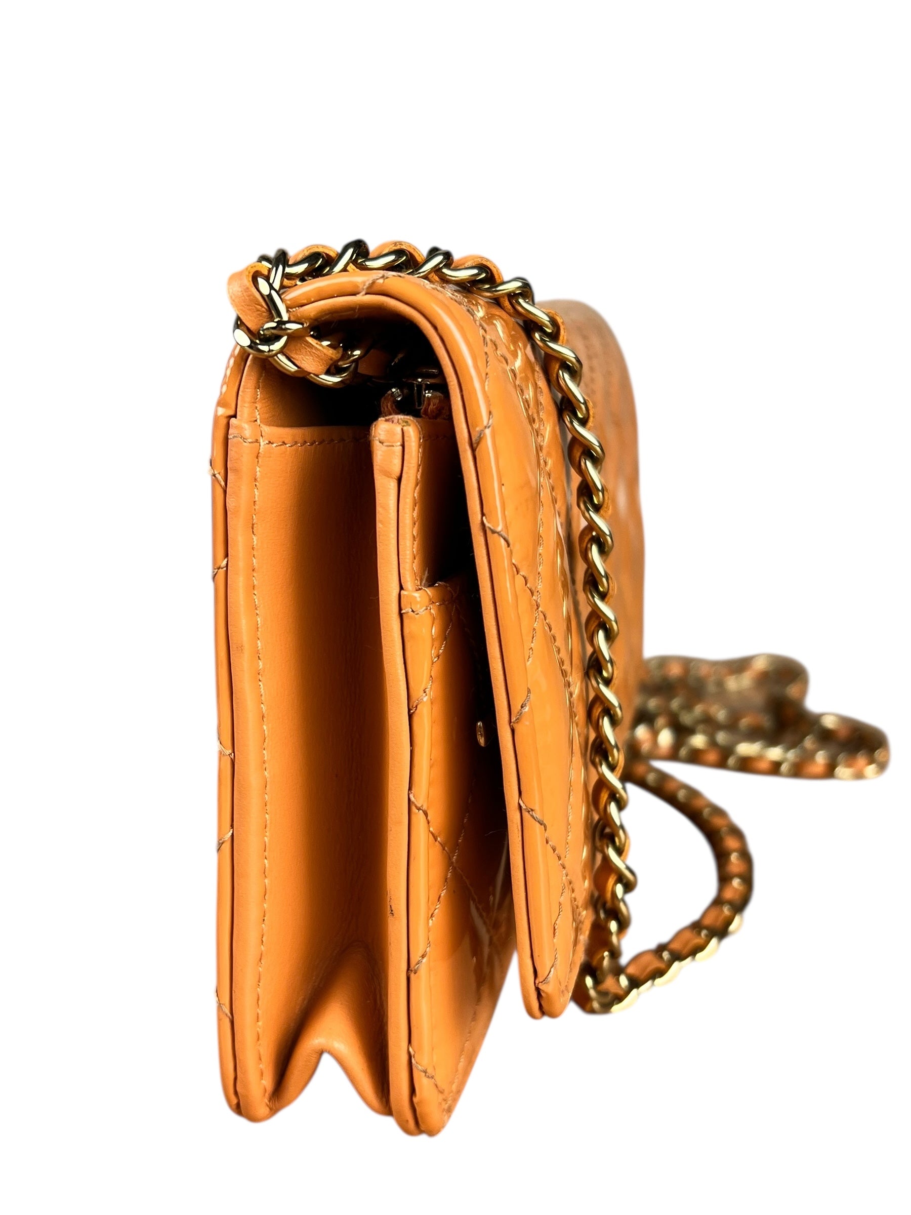 Chanel Orange Patent Leather Flap Wallet on Chain Bag