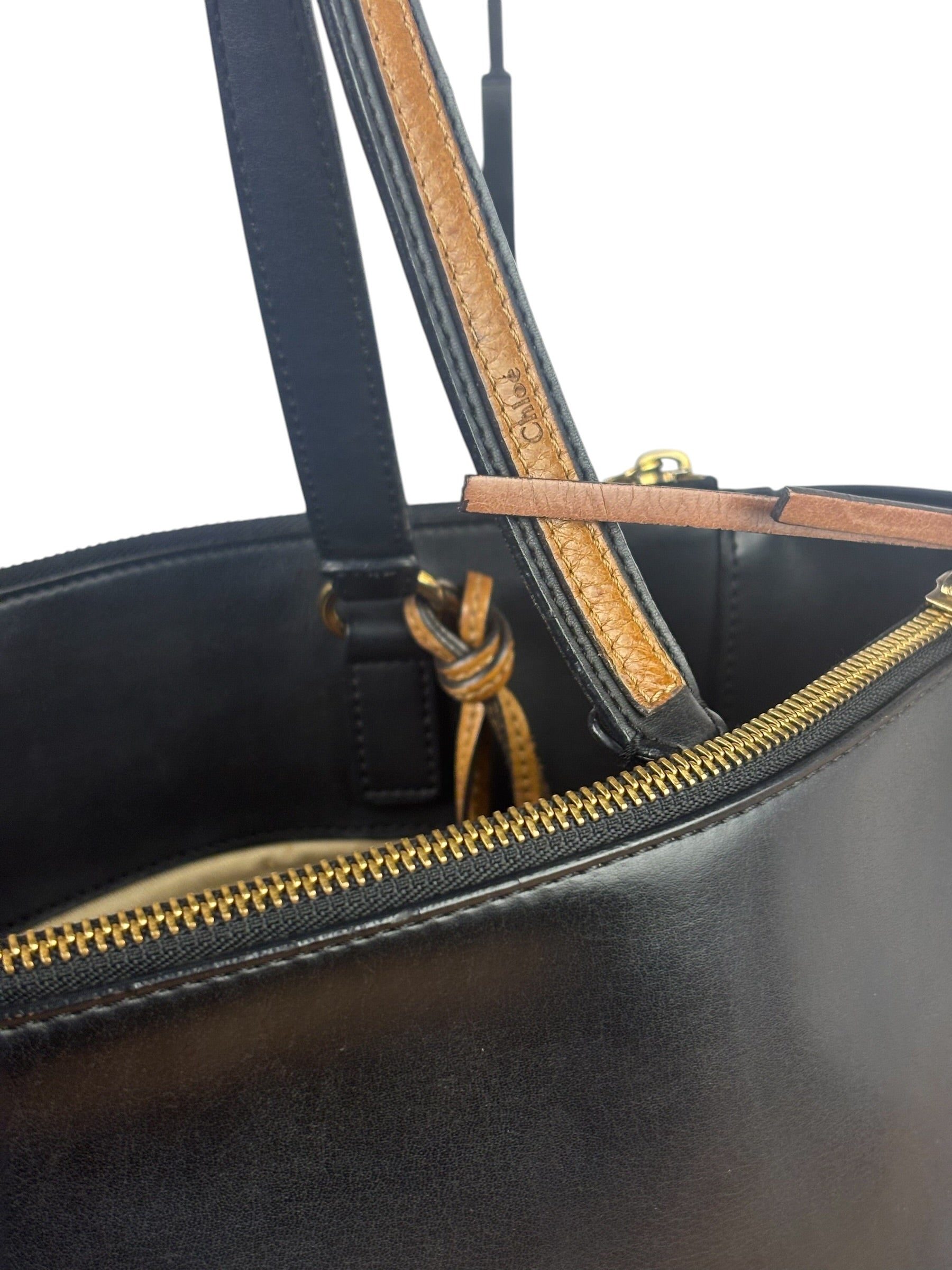 Chloe Black Leather Roy Large Zip Shoulder Bag