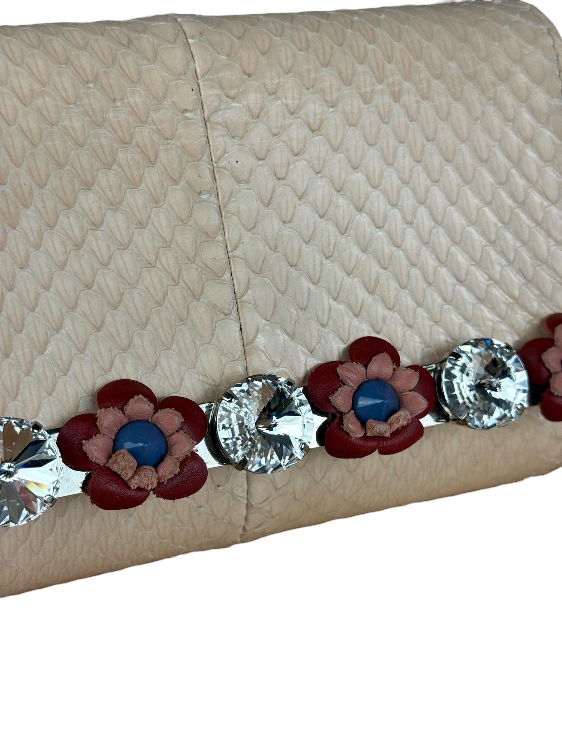 Fendi Pink Python Flower Studded Mini Chain Shoulder Bag