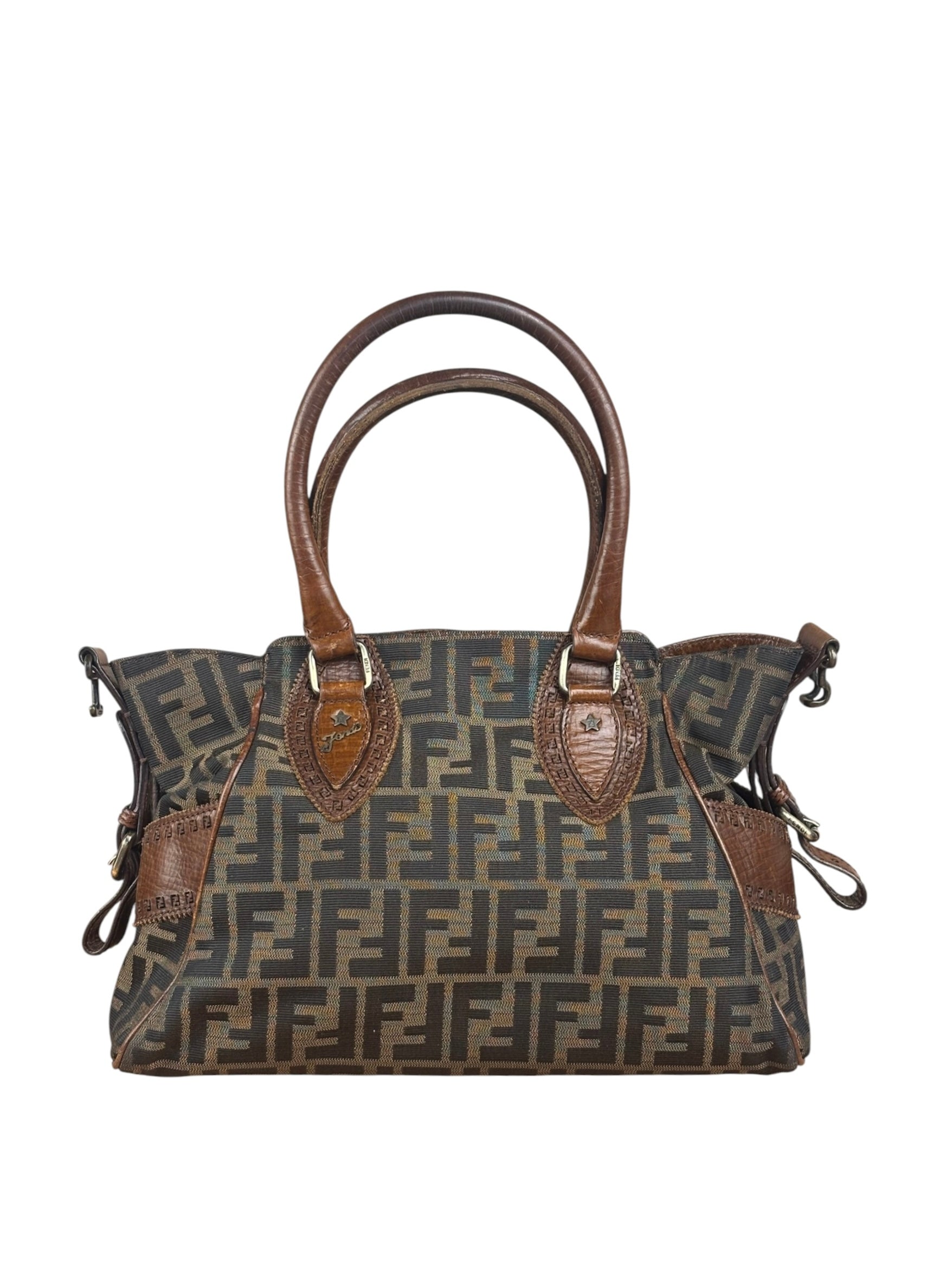 Fendi Vintage Leather Trim Zucca Etnico/Du Jour Tote Bga