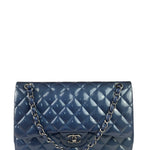 Chanel Perl Glossy Blue Quilted Patent Leather Double Flap Bag 2012