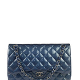 Chanel Perl Glossy Blue Quilted Patent Leather Double Flap Bag 2012