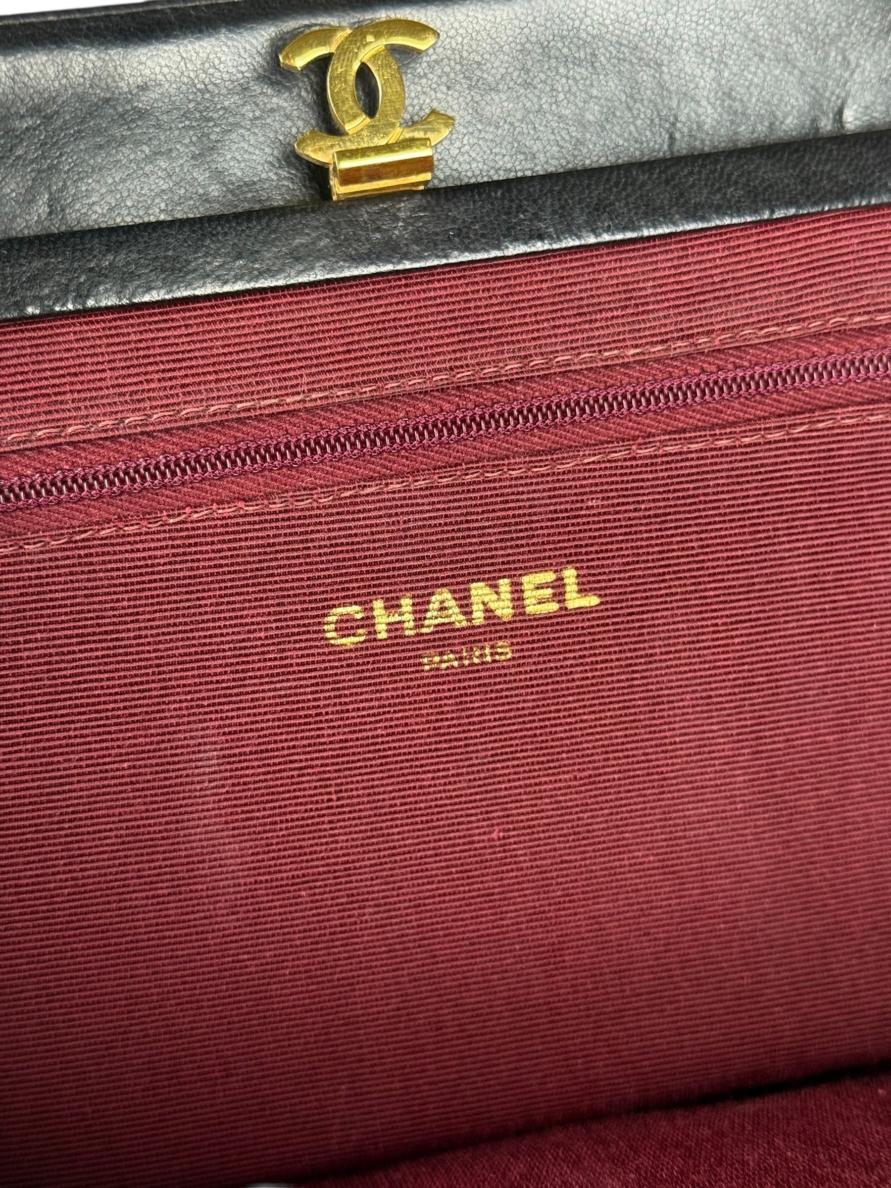 Chanel Vintage Black Chevron Leather Chain Bag