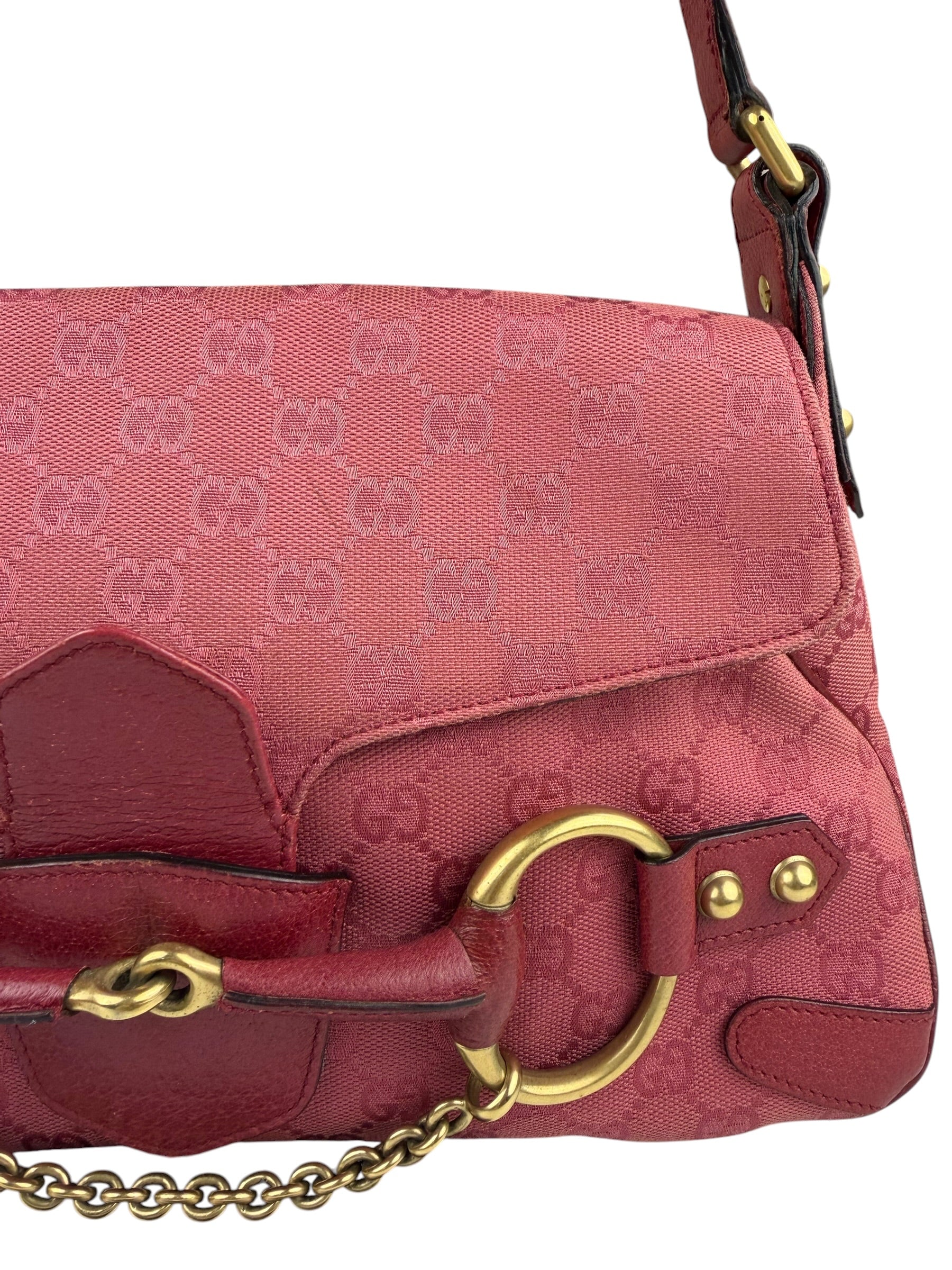 Gucci GG Vintage Pink Canvas Horsebit Shoulder Bag