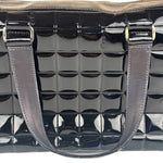 Chanel Black Leather Patent Chocolate Bar Bowler Hand Bag