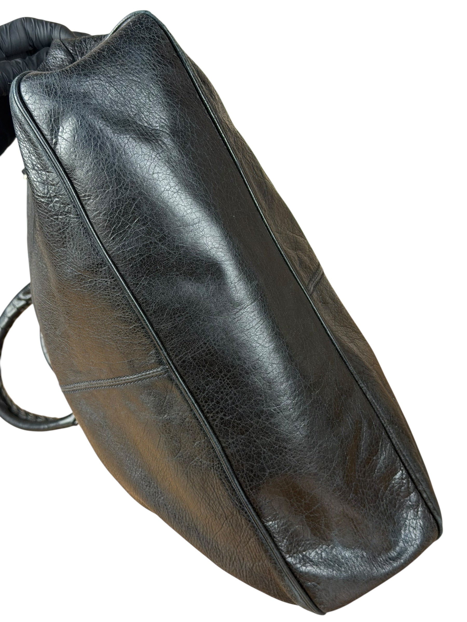 Balenciaga Vintage Black Leather Classic Square Zip Shoulder Tote Bag