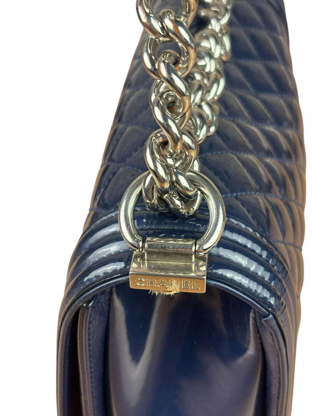Chanel Navy Patent Quilted Leather Boy Flap Bag 2016