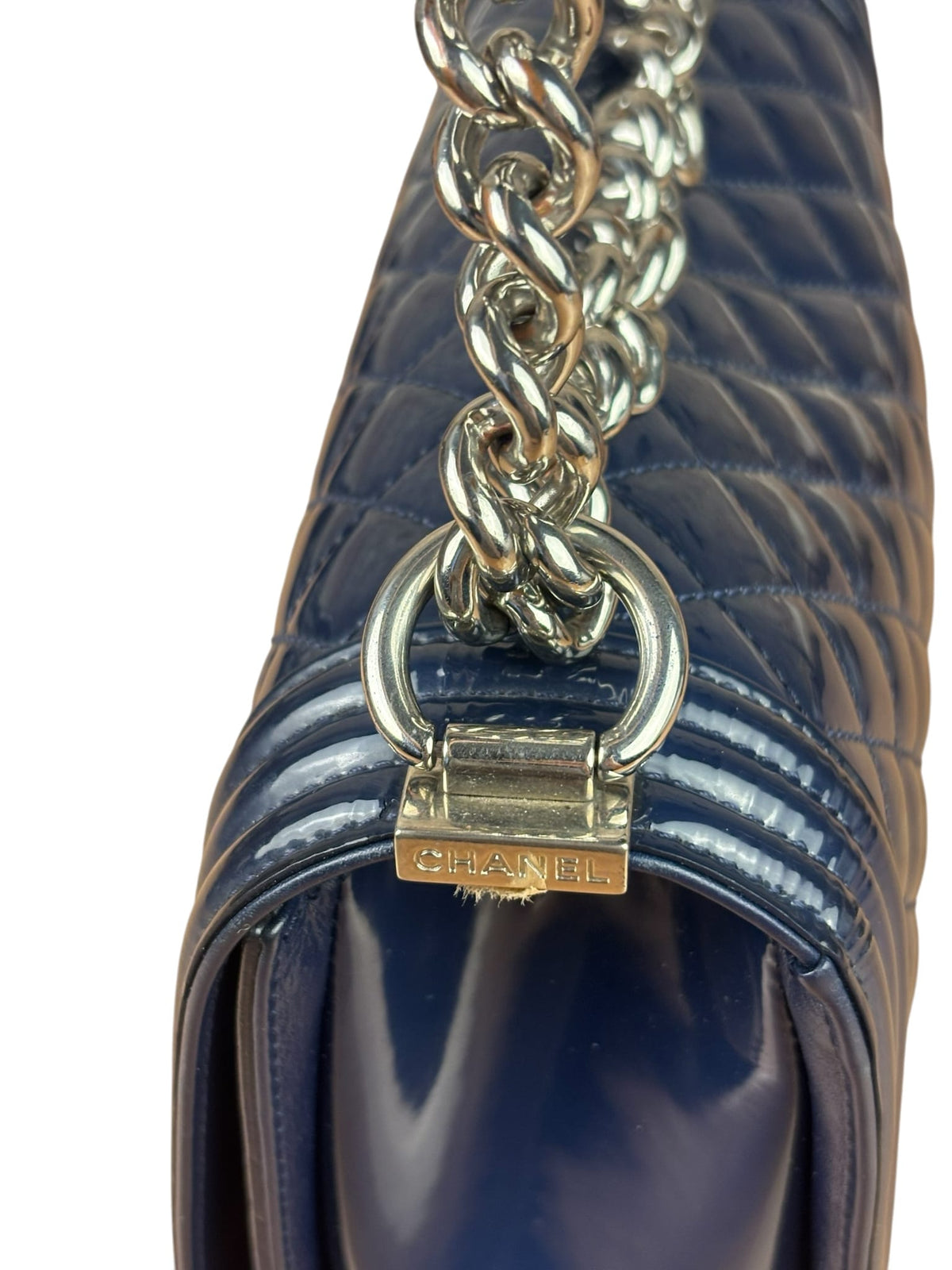 Chanel Navy Patent Quilted Leather Boy Flap Bag 2016