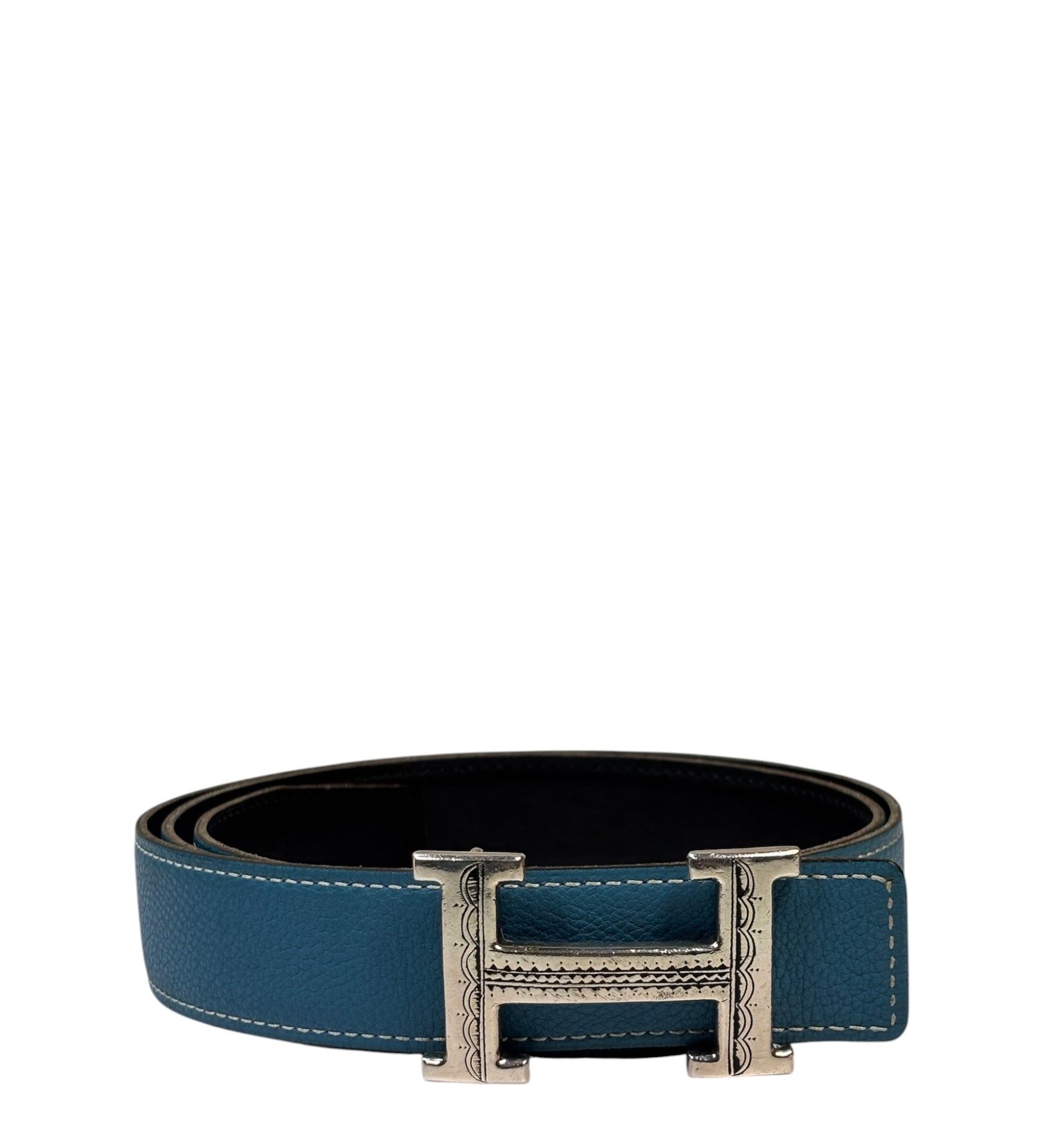Hermes Blue/Black Leather Reversible H Belt
