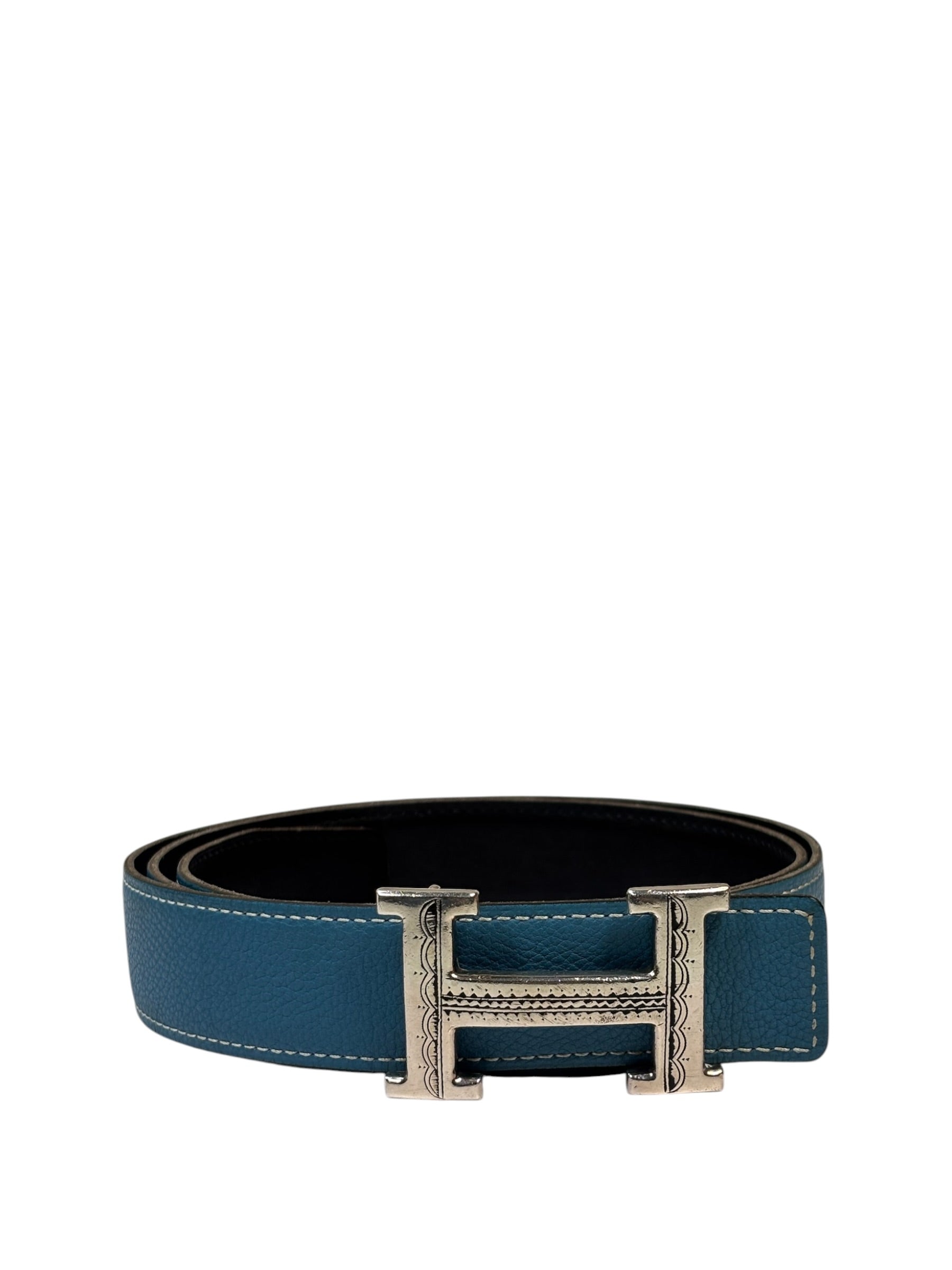 Hermes Blue/Black Leather Reversible H Belt