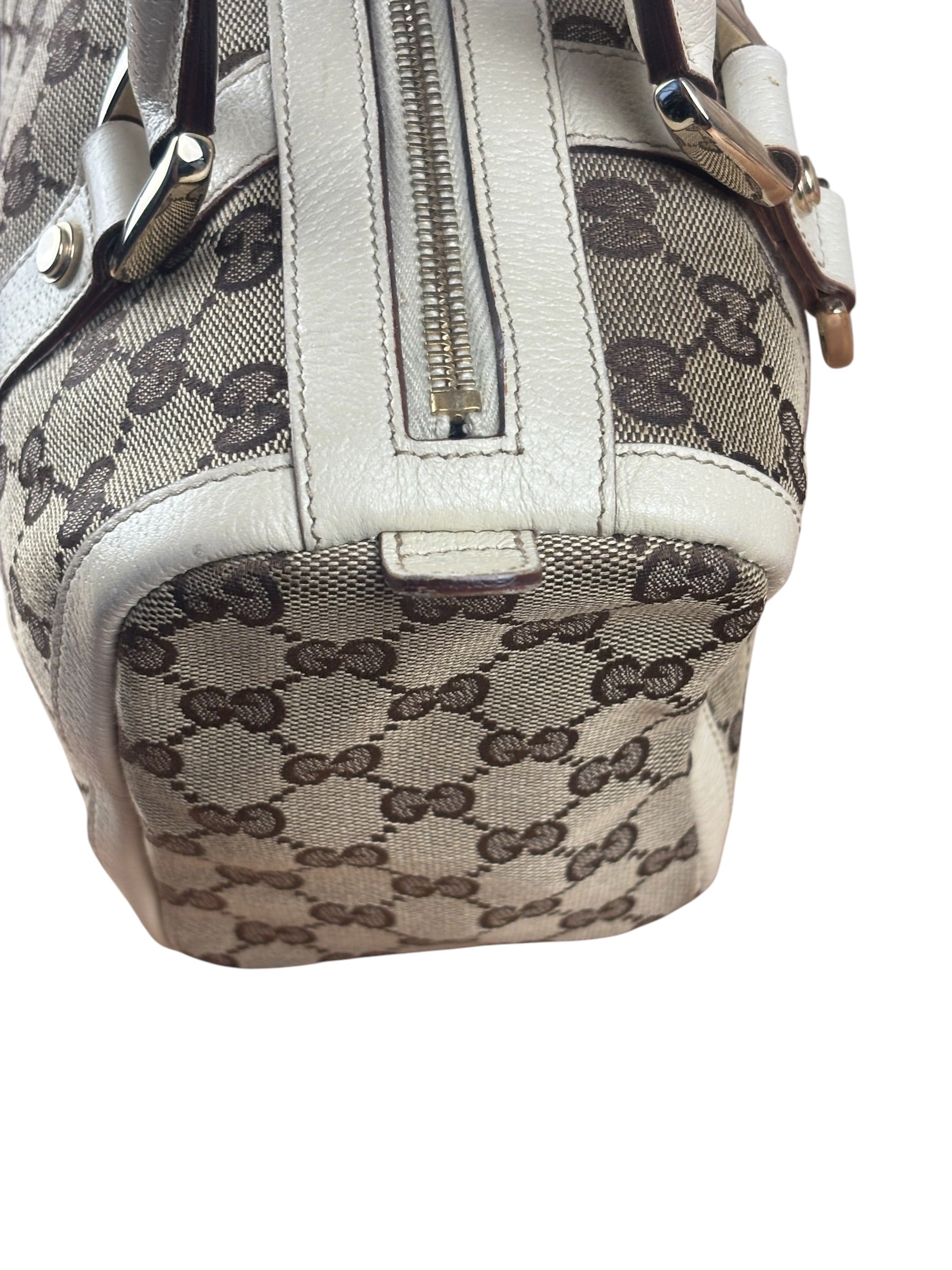 Gucci Bicolor Leather Trim Canvas GG Monogram Shoulder Bag