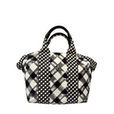 Chanel Bicolor Leather Trim Gingham Canvas Coco Mark Handbag 2010