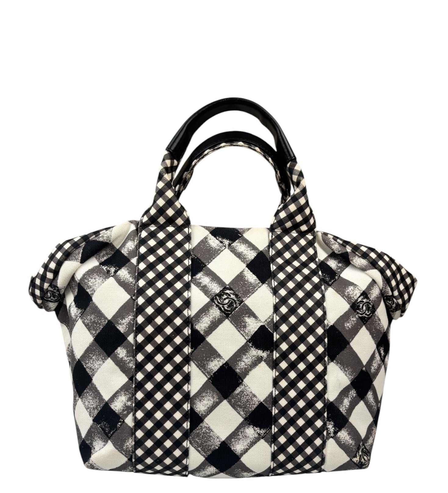 Chanel Bicolor Leather Trim Gingham Canvas Coco Mark Handbag 2010